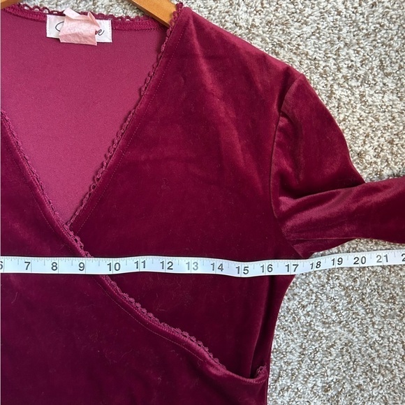 Planet Love Red Velvet V-Neck Long Sleeve Crop Top Medium Holiday Vintage - Picture 5 of 7